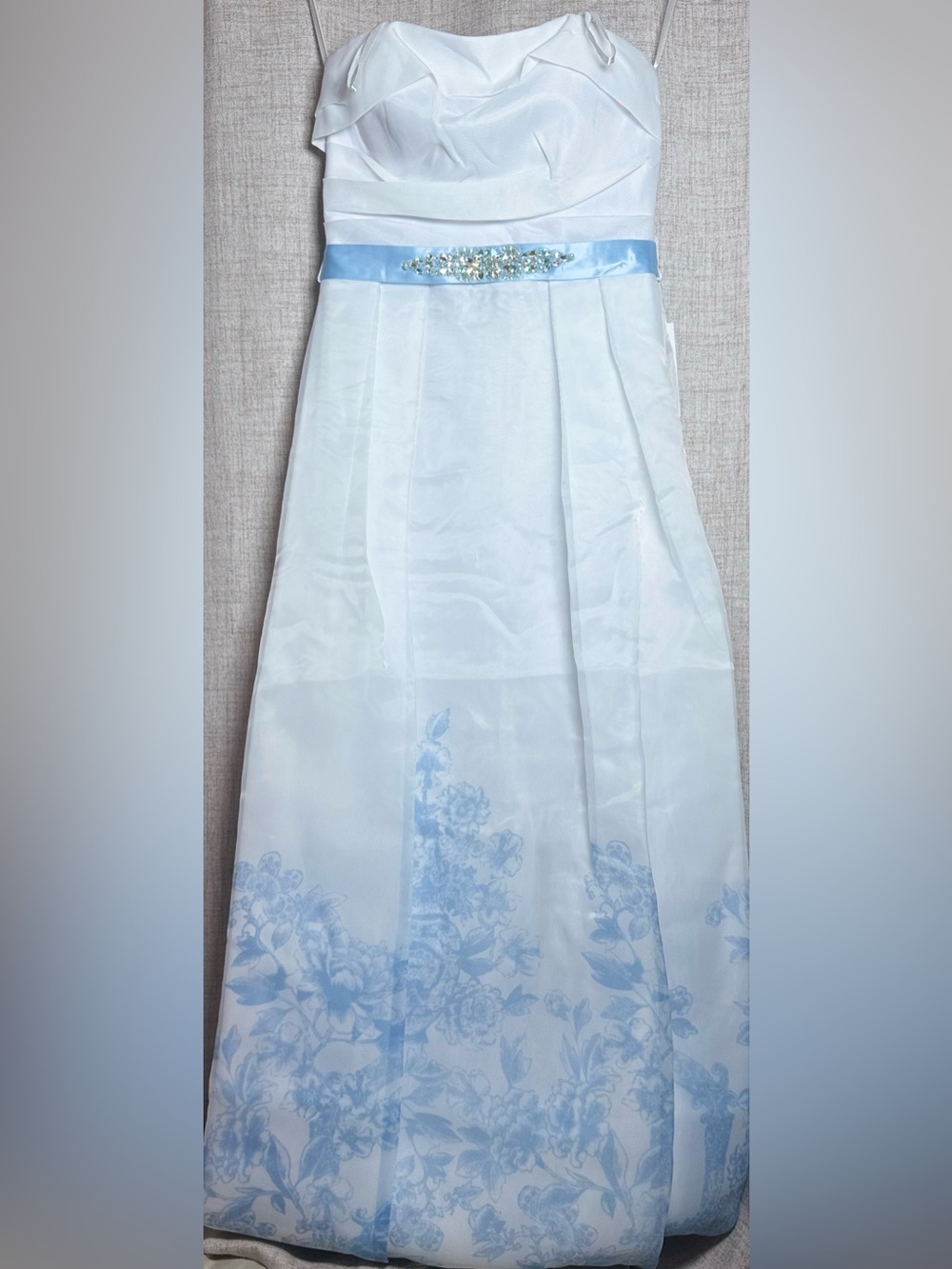 Teeze Me White Maxi Skirt with Light Blue Floral Hem
